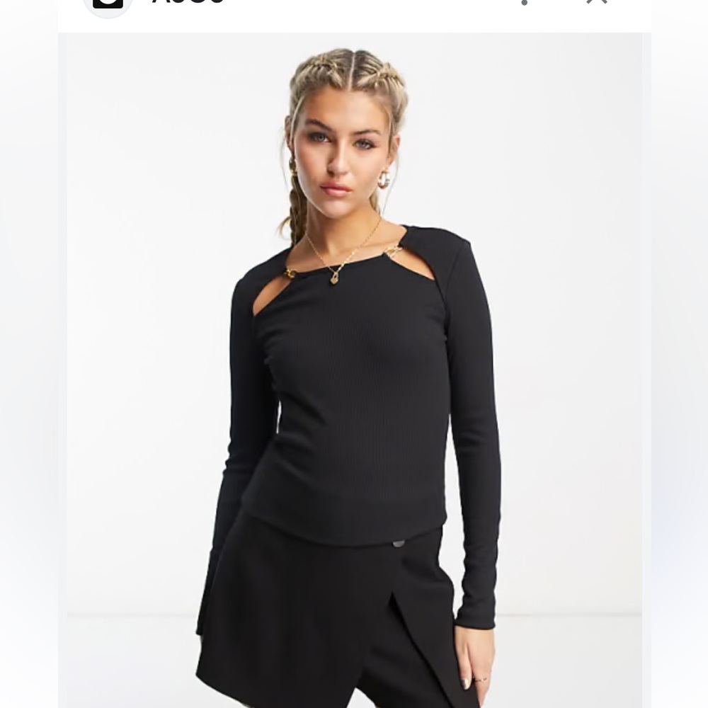 Urban Revivo Black Long Sleeve Top With Cut outs Size 8